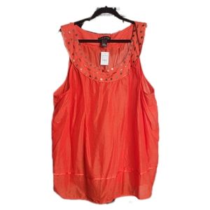 Lane Bryant Womens  Size 28 Orange Sleeveless Blouse Metal Accents